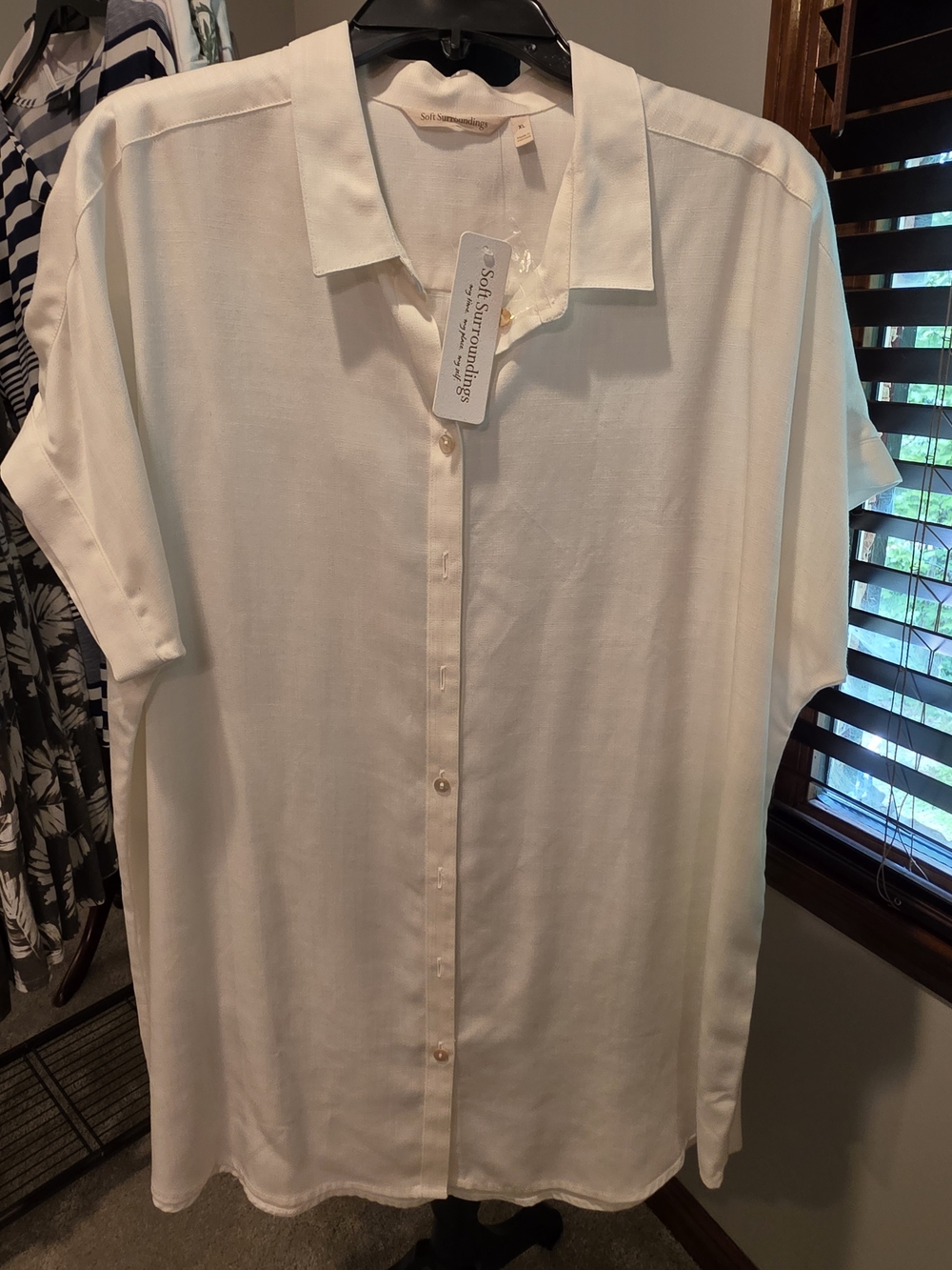 Soft Surroundings White, Short- Sleeve Button-Down Shirt